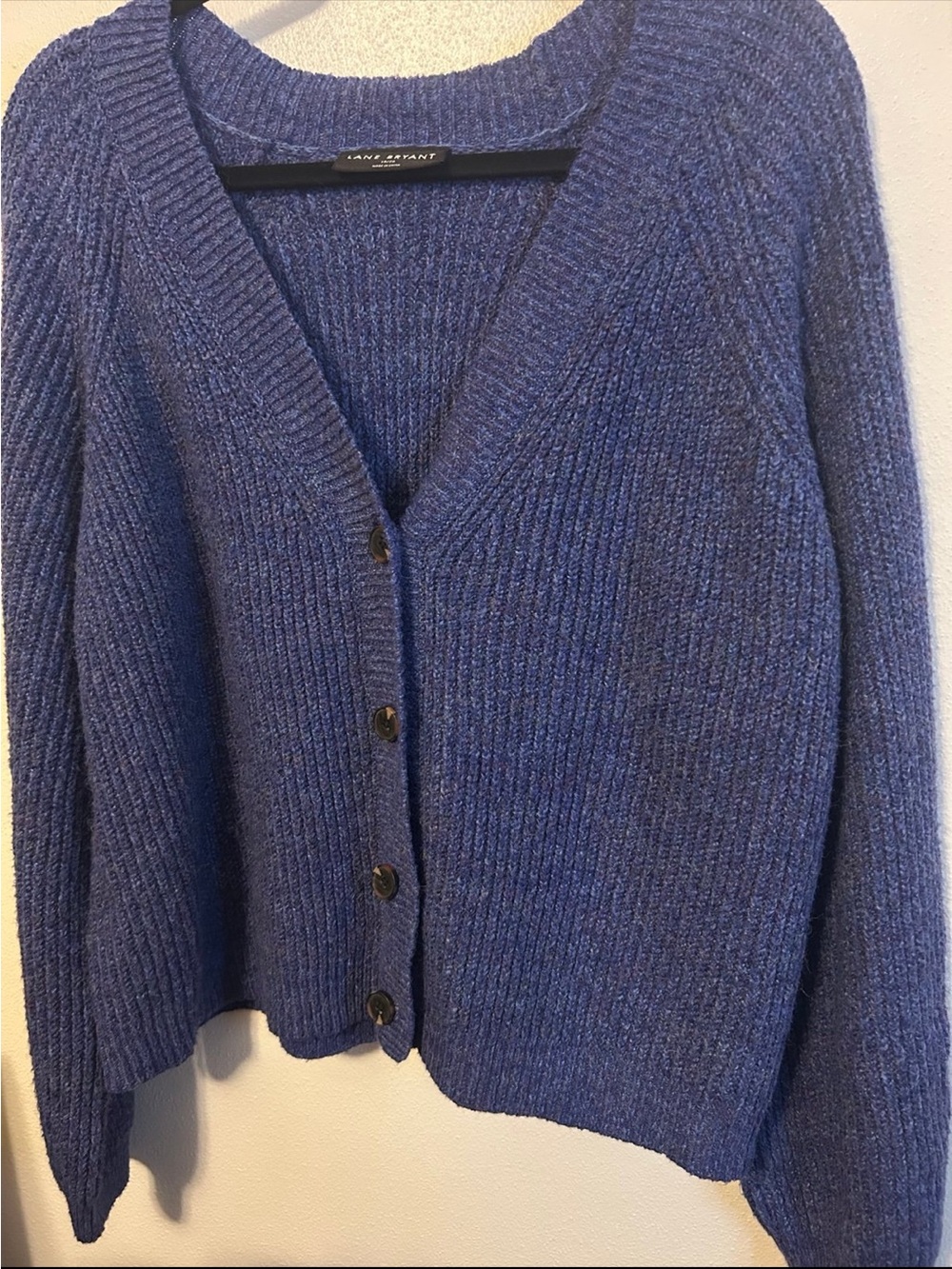 Lane Bryant Heathered Blue V-Neck Button Front Cardigan